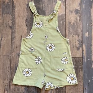 Sweet Butterfly Girls Daisy Floral Shortalls Short Overalls Size 10/12 Green